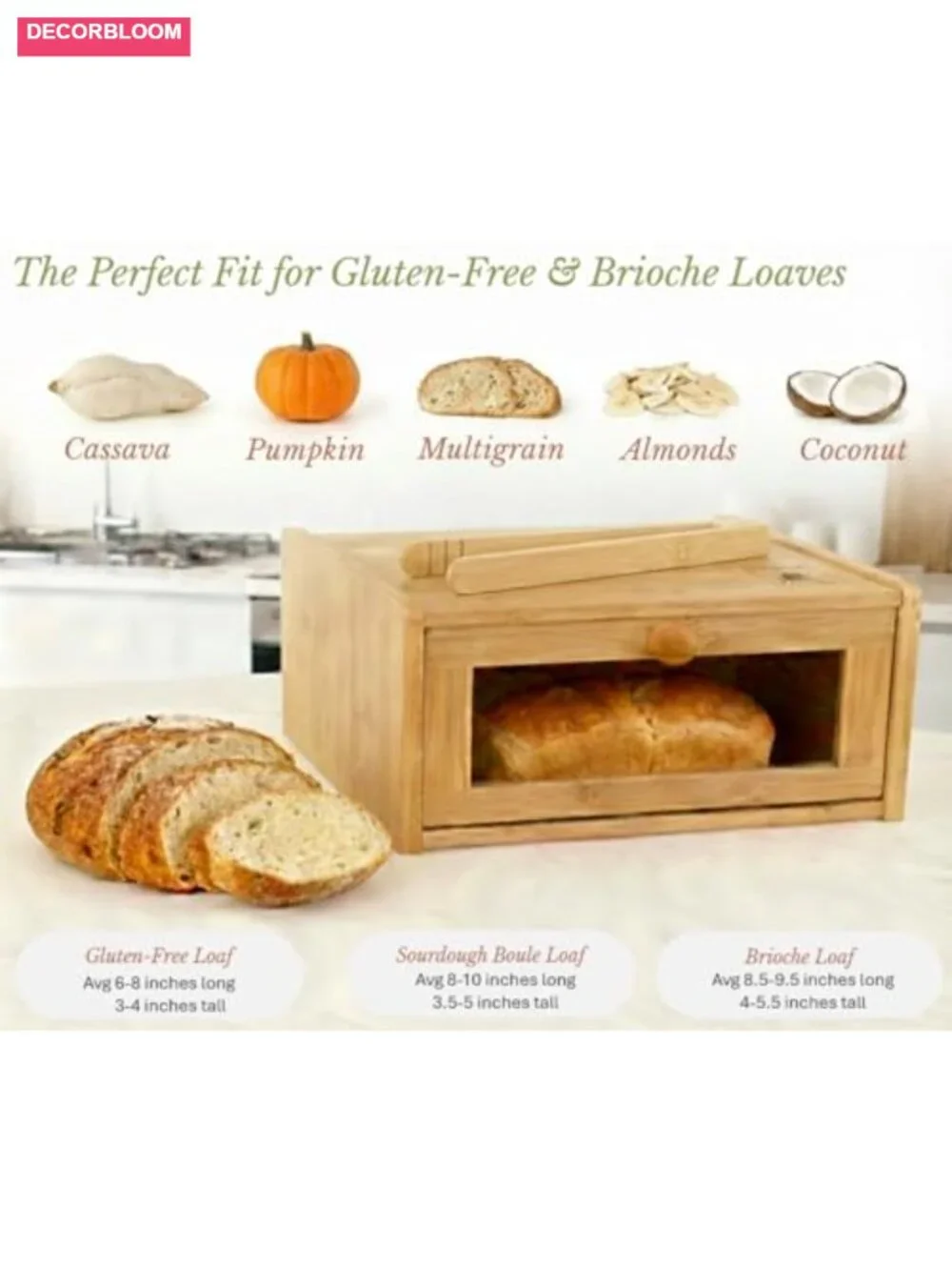 Bamboo Bread Box with Clear View Window for Kitchen Countertop